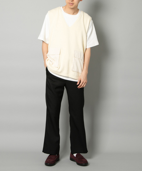 WHO'S WHO gallery（フーズフーギャラリー）の「ポケ切替コットンニットベスト /無地/切替/Vネック/ビッグベスト（ベスト・メンズ・ブラック/ホワイト/ブラウン・FREE）」の10枚目の写真