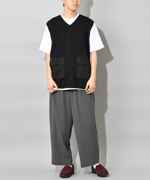 WHO'S WHO gallery（フーズフーギャラリー）の「ポケ切替コットンニットベスト /無地/切替/Vネック/ビッグベスト（ベスト・メンズ・ブラック/ホワイト/ブラウン・FREE）」の11枚目の写真