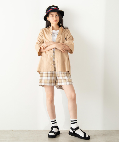 U.S. POLO ASSN.（ユーエスポロアッスン）の「∴WEGO/U.S. POLO ASSN.別注ビッグシルエットシャツ（シャツ/ブラウス・レディース・ブルー系その他4/ベージュ/ホワイト・FREE）」の7枚目の写真