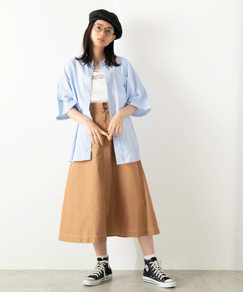 U.S. POLO ASSN.（ユーエスポロアッスン）の「∴WEGO/U.S. POLO ASSN.別注ビッグシルエットシャツ（シャツ/ブラウス・レディース・ブルー系その他4/ベージュ/ホワイト・FREE）」の10枚目の写真