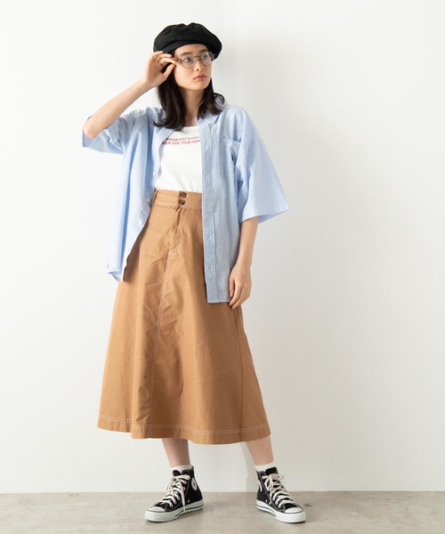 U.S. POLO ASSN.（ユーエスポロアッスン）の「∴WEGO/U.S. POLO ASSN.別注ビッグシルエットシャツ（シャツ/ブラウス・レディース・ブルー系その他4/ベージュ/ホワイト・FREE）」の11枚目の写真