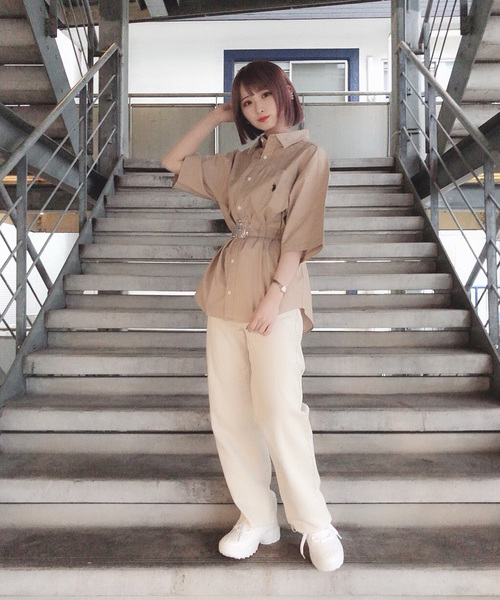 U.S. POLO ASSN.（ユーエスポロアッスン）の「∴WEGO/U.S. POLO ASSN.別注ビッグシルエットシャツ（シャツ/ブラウス・レディース・ブルー系その他4/ベージュ/ホワイト・FREE）」の16枚目の写真