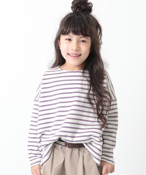 devirock（デビロック）の「ゆるっとボーダー長袖Tシャツ（Tシャツ/カットソー・キッズ・ブラック/チャコール/オリーブ/ラベンダー/ワイン/ベージュ/ネイビー/グリーン系その他・100cm/110cm/120cm/130cm/140cm/150cm/160cm）」の7枚目の写真