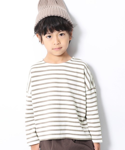 devirock（デビロック）の「ゆるっとボーダー長袖Tシャツ（Tシャツ/カットソー・キッズ・ブラック/チャコール/オリーブ/ラベンダー/ワイン/ベージュ/ネイビー/グリーン系その他・100cm/110cm/120cm/130cm/140cm/150cm/160cm）」の3枚目の写真