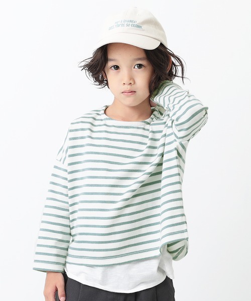 devirock（デビロック）の「ゆるっとボーダー長袖Tシャツ（Tシャツ/カットソー・キッズ・ブラック/チャコール/オリーブ/ラベンダー/ワイン/ベージュ/ネイビー/グリーン系その他・100cm/110cm/120cm/130cm/140cm/150cm/160cm）」の5枚目の写真