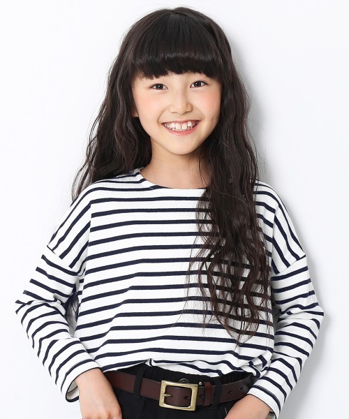 devirock（デビロック）の「ゆるっとボーダー長袖Tシャツ（Tシャツ/カットソー・キッズ・ブラック/チャコール/オリーブ/ラベンダー/ワイン/ベージュ/ネイビー/グリーン系その他・100cm/110cm/120cm/130cm/140cm/150cm/160cm）」の6枚目の写真
