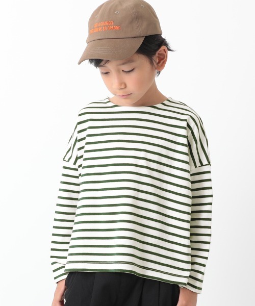 devirock（デビロック）の「ゆるっとボーダー長袖Tシャツ（Tシャツ/カットソー・キッズ・ブラック/チャコール/オリーブ/ラベンダー/ワイン/ベージュ/ネイビー/グリーン系その他・100cm/110cm/120cm/130cm/140cm/150cm/160cm）」の4枚目の写真