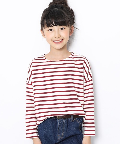 devirock（デビロック）の「ゆるっとボーダー長袖Tシャツ（Tシャツ/カットソー・キッズ・ブラック/チャコール/オリーブ/ラベンダー/ワイン/ベージュ/ネイビー/グリーン系その他・100cm/110cm/120cm/130cm/140cm/150cm/160cm）」の8枚目の写真