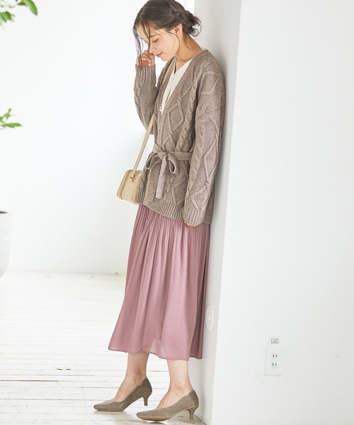 Honeys(ハニーズ)の「ベルト付トッパーカーデ(カーディガン)」|ブラウン系その他