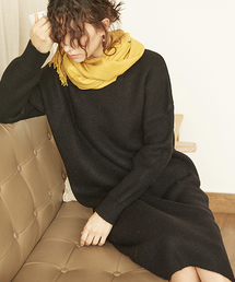 【Knit Mix】クルーネック ラフ ニットワンピース