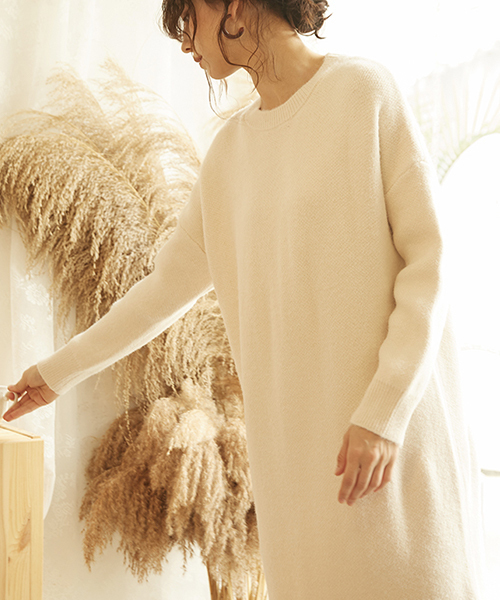 Knit Mix（ニットミックス）の「【Knit Mix】クルーネック ラフ ニットワンピース（ワンピース・レディース・ブラック/アイボリー・FREE）」の3枚目の写真