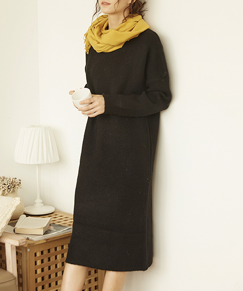 Knit Mix（ニットミックス）の「【Knit Mix】クルーネック ラフ ニットワンピース（ワンピース・レディース・ブラック/アイボリー・FREE）」の4枚目の写真