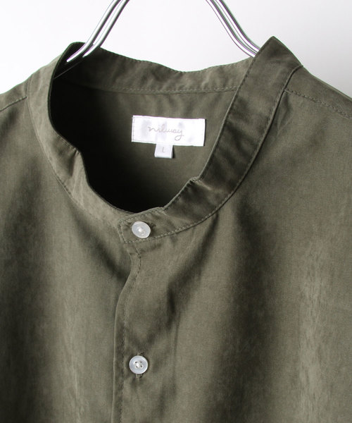 NILWAY(ニルウェイ)の「【Nilway】ピーチ加工微起毛バンドカラーシャツ(シャツ/ブラウス・メンズ・ネイビー/ブラウン/カーキ/ベージュ/ホワイト/ブラック・SMALL/MEDIUM/LARGE/X-LARGE)」の10枚目の写真