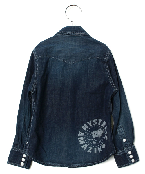 HYSTERIC MINI（ヒステリックミニ）の「Rolling mini “Amazing so Good” デニムシャツ（シャツ/ブラウス・キッズ・インディゴブルー・110/100/120）」の10枚目の写真