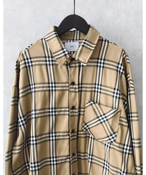 Niell（ニール）の「ビッグチェックシャツ/ビッグシャツ（シャツ/ブラウス・メンズ・グレー系その他/ベージュ系その他・L/M）」の4枚目の写真