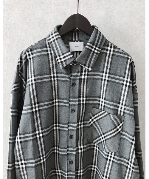 Niell（ニール）の「ビッグチェックシャツ/ビッグシャツ（シャツ/ブラウス・メンズ・グレー系その他/ベージュ系その他・L/M）」の6枚目の写真