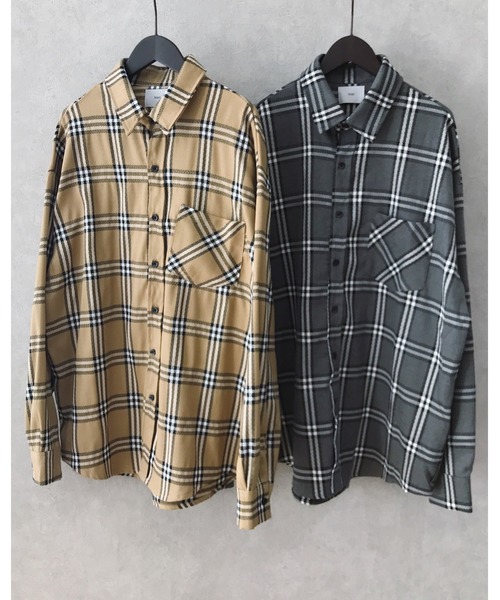 Niell（ニール）の「ビッグチェックシャツ/ビッグシャツ（シャツ/ブラウス・メンズ・グレー系その他/ベージュ系その他・L/M）」の10枚目の写真