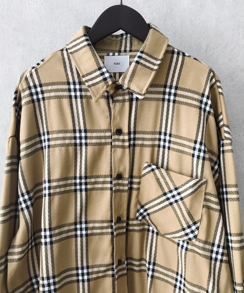 Niell（ニール）の「ビッグチェックシャツ/ビッグシャツ（シャツ/ブラウス・メンズ・グレー系その他/ベージュ系その他・L/M）」の11枚目の写真