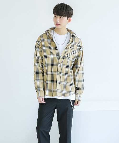 Niell（ニール）の「ビッグチェックシャツ/ビッグシャツ（シャツ/ブラウス・メンズ・グレー系その他/ベージュ系その他・L/M）」の18枚目の写真