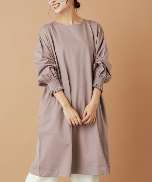 PUAL CE CIN（ピュアルセシン）の「【cotton100％】シャーリング袖チュニック（Tシャツ/カットソー・レディース・ブラウン/ブラック/ピンク/グレー/グレイッシュベージュ・FREE）」の5枚目の写真