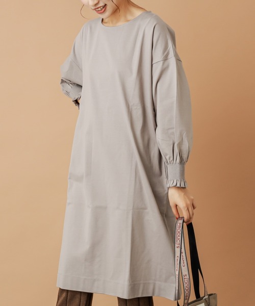 PUAL CE CIN（ピュアルセシン）の「【cotton100％】シャーリング袖チュニック（Tシャツ/カットソー・レディース・ブラウン/ブラック/ピンク/グレー/グレイッシュベージュ・FREE）」の2枚目の写真