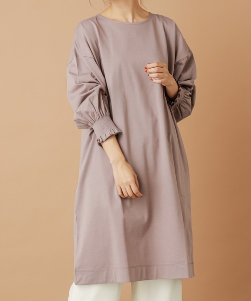 PUAL CE CIN（ピュアルセシン）の「【cotton100％】シャーリング袖チュニック（Tシャツ/カットソー・レディース・ブラウン/ブラック/ピンク/グレー/グレイッシュベージュ・FREE）」の6枚目の写真