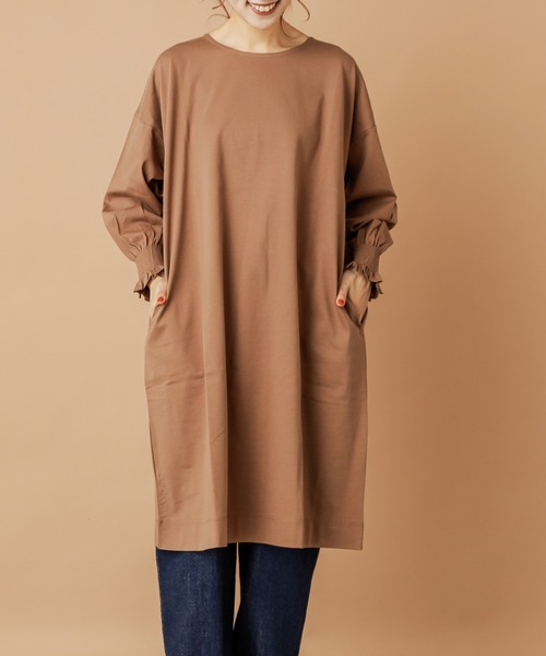PUAL CE CIN（ピュアルセシン）の「【cotton100％】シャーリング袖チュニック（Tシャツ/カットソー・レディース・ブラウン/ブラック/ピンク/グレー/グレイッシュベージュ・FREE）」の10枚目の写真