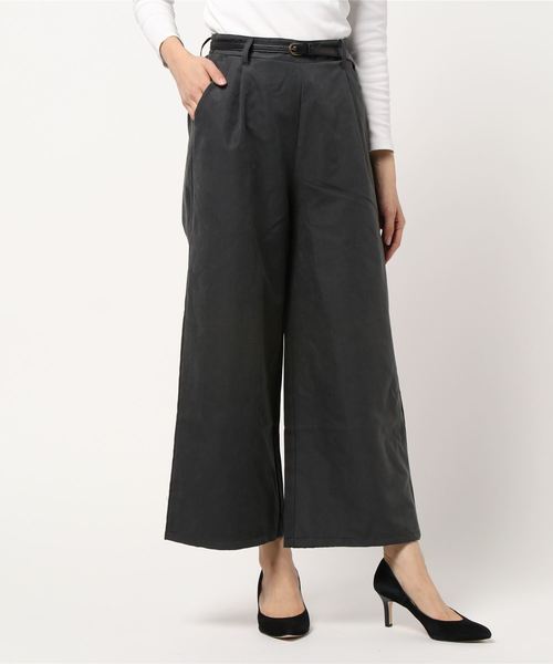 Green　Parks（グリーンパークス）の「・【ELENCARE DUE】ベルト付ピーチワイドパンツ＊★（その他パンツ・レディース・ブラック/ブラウン/カーキ/グレイッシュベージュ・FREE）」の2枚目の写真