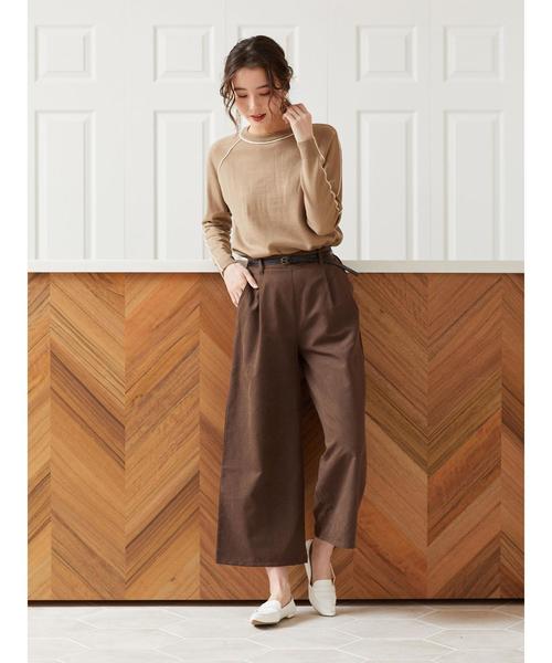 Green　Parks（グリーンパークス）の「・【ELENCARE DUE】ベルト付ピーチワイドパンツ＊★（その他パンツ・レディース・ブラック/ブラウン/カーキ/グレイッシュベージュ・FREE）」の9枚目の写真