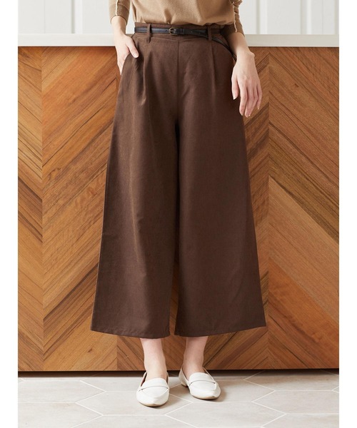 Green　Parks（グリーンパークス）の「・【ELENCARE DUE】ベルト付ピーチワイドパンツ＊★（その他パンツ・レディース・ブラック/ブラウン/カーキ/グレイッシュベージュ・FREE）」の3枚目の写真