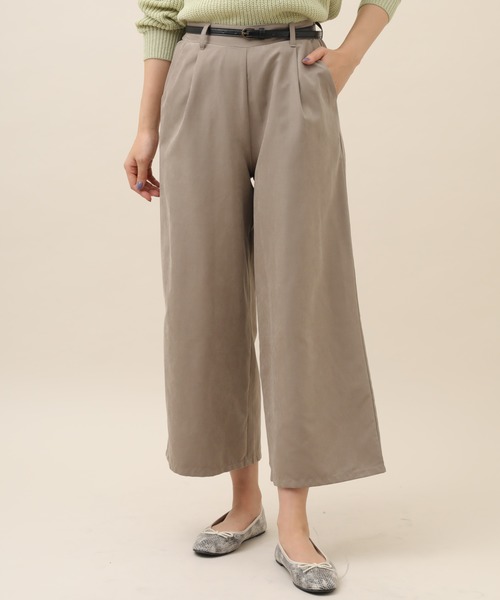Green　Parks（グリーンパークス）の「・【ELENCARE DUE】ベルト付ピーチワイドパンツ＊★（その他パンツ・レディース・ブラック/ブラウン/カーキ/グレイッシュベージュ・FREE）」の4枚目の写真