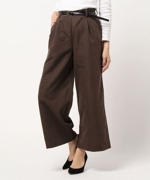 Green　Parks（グリーンパークス）の「・【ELENCARE DUE】ベルト付ピーチワイドパンツ＊★（その他パンツ・レディース・ブラック/ブラウン/カーキ/グレイッシュベージュ・FREE）」の20枚目の写真