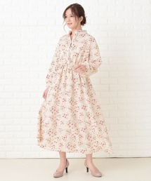 花柄フレア 長袖ロングワンピース