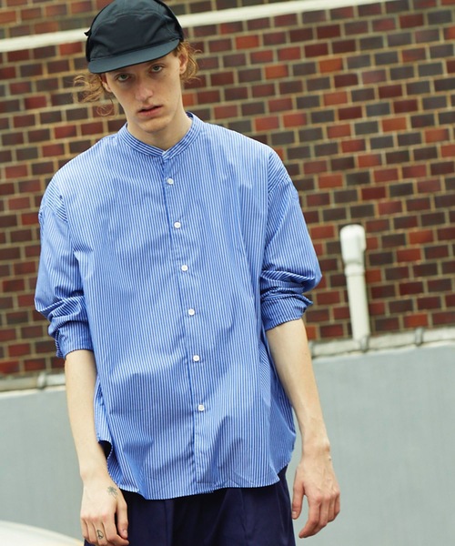 MAISON SPECIAL(メゾンスペシャル)の「【ZOZOTOWN限定】《ユニセックスアイテム》OEKO-TEX/エコテックス サスティナブルオーバーサイズスタンドカラーシャツ 【MAISON SPECIAL/メゾンスペシャル】(シャツ/ブラウス・メンズ・ブラック/サックスブルー/パープル/オフホワイト/ベージュ/ネイビー・44/48/46)」の4枚目の写真