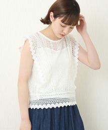 n'ee-ne | 重ねレーステープノースリーブトップス(シャツ/ブラウス)