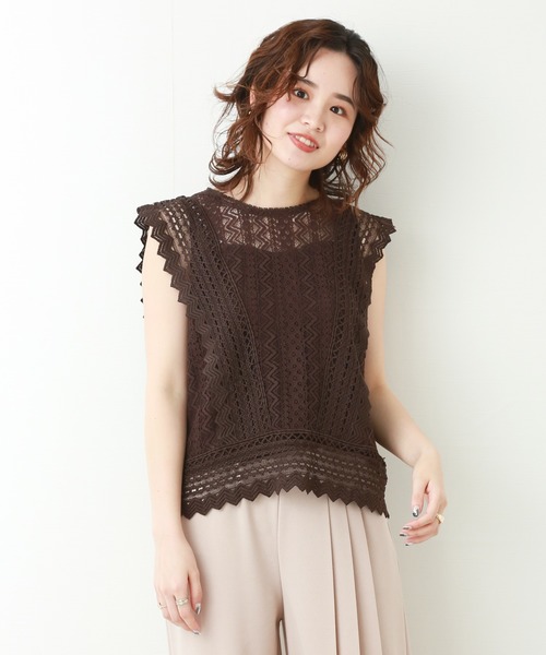 n'ee-ne(ネーネ)の「重ねレーステープノースリーブトップス(シャツ/ブラウス・レディース・オフホワイト/ブラック/ダークブラウン/ライトパープル・M/L)」の22枚目の写真