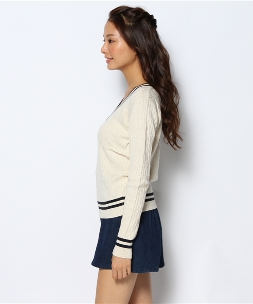 CIAOPANIC（チャオパニック）の「【Ciaopanic】チルデンVネック（ニット/セーター・レディース・ネイビー/オフホワイト・FREE）」の4枚目の写真