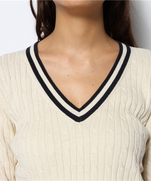 CIAOPANIC（チャオパニック）の「【Ciaopanic】チルデンVネック（ニット/セーター・レディース・ネイビー/オフホワイト・FREE）」の6枚目の写真