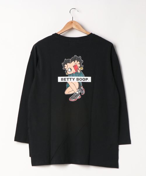 SpRay（スプレイ）の「ＳＮＥＡＫＥＲ　ＢＥＴＴＹ　ロングＴシャツ（Tシャツ/カットソー・レディース・ブラック/アイボリー/スミクロ/グレイッシュベージュ・FREE）」の5枚目の写真