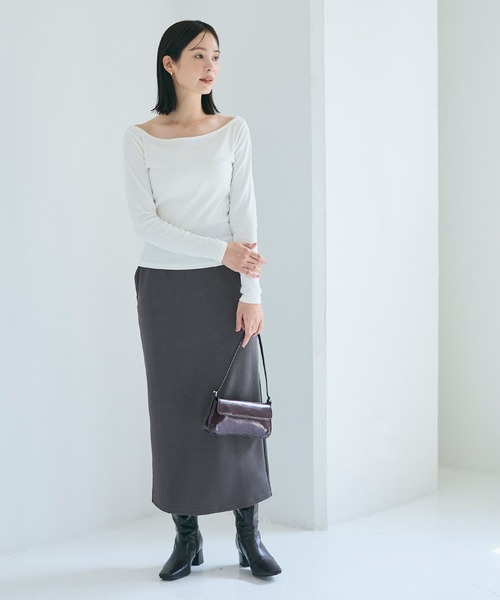 coca（coca）（コカ）の「エンボス加工Iラインスカート（スカート・レディース・ブラック/カーキ/キャメル/ダークベージュ/チャコール・ONE SIZE）」の6枚目の写真