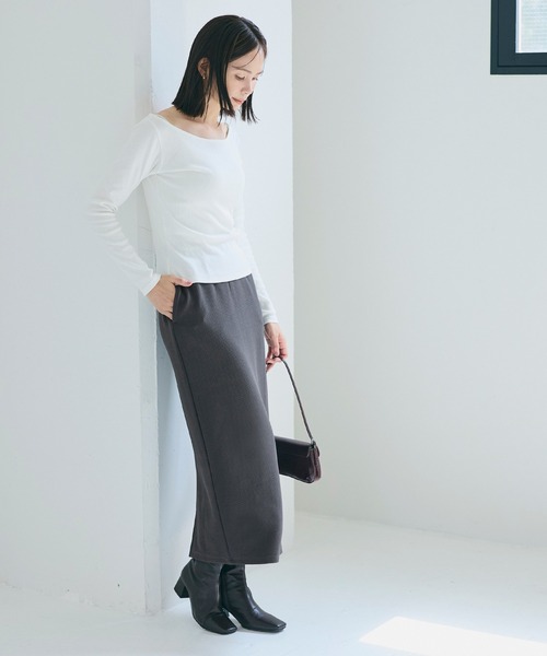 coca（coca）（コカ）の「エンボス加工Iラインスカート（スカート・レディース・ブラック/カーキ/キャメル/ダークベージュ/チャコール・ONE SIZE）」の7枚目の写真