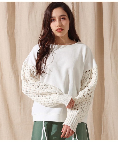 Alluge（アルージュ）の「ポップコーンスリーブトップスセーター（Tシャツ/カットソー・レディース・グレー/アイボリー・FREE）」の3枚目の写真