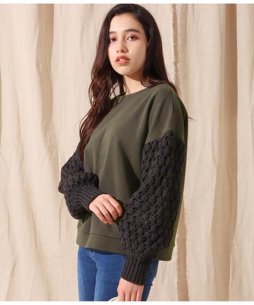 Alluge（アルージュ）の「ポップコーンスリーブトップスセーター（Tシャツ/カットソー・レディース・グレー/アイボリー・FREE）」の6枚目の写真