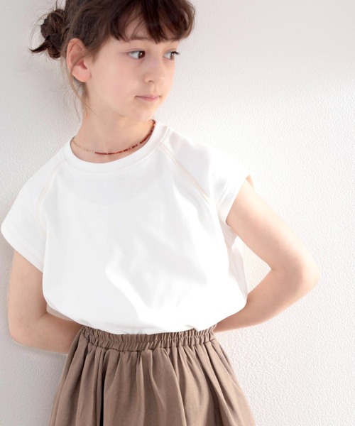 classicalelf（クラシカルエルフ）の「≪キッズ≫ふんわり柔らか、オーガニックコットン。配色ステッチフレンチTシャツ（Tシャツ/カットソー・キッズ・ベージュ/オフホワイト/モカ/チャコール・130/140/150/160）」の12枚目の写真