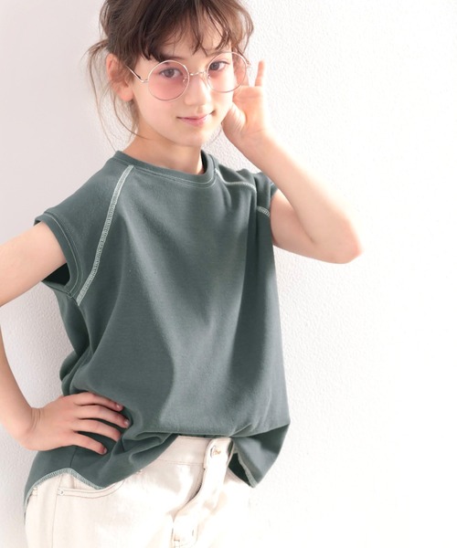 classicalelf（クラシカルエルフ）の「≪キッズ≫ふんわり柔らか、オーガニックコットン。配色ステッチフレンチTシャツ（Tシャツ/カットソー・キッズ・ベージュ/オフホワイト/モカ/チャコール・130/140/150/160）」の5枚目の写真