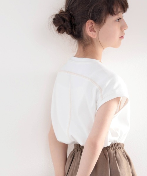 classicalelf（クラシカルエルフ）の「≪キッズ≫ふんわり柔らか、オーガニックコットン。配色ステッチフレンチTシャツ（Tシャツ/カットソー・キッズ・ベージュ/オフホワイト/モカ/チャコール・130/140/150/160）」の10枚目の写真