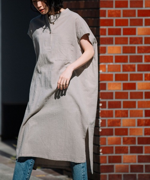 Munich（ミューニック）の「コットンリネンボイルキャッチワッシャー　ビッグワンピース（ワンピース・レディース・ホワイト/ブラック/グレイッシュベージュ・FREE）」の7枚目の写真