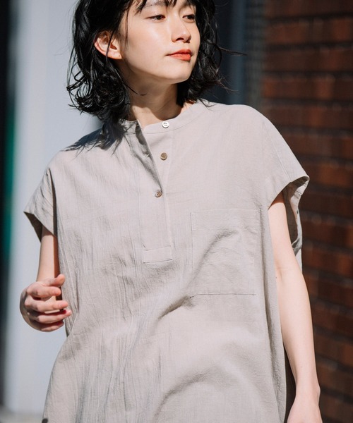 Munich（ミューニック）の「コットンリネンボイルキャッチワッシャー　ビッグワンピース（ワンピース・レディース・ホワイト/ブラック/グレイッシュベージュ・FREE）」の9枚目の写真