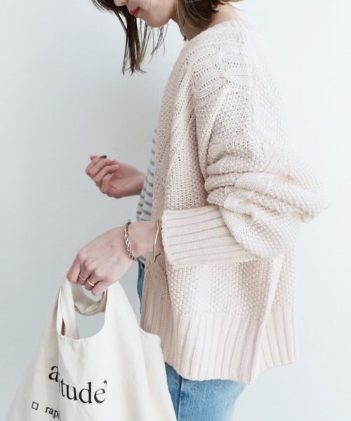 reca（レカ）の「ケーブル編みニットカーディガン（カーディガン/ボレロ・レディース・ベージュ/アイボリー・FREE）」の4枚目の写真
