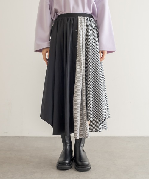 Lui's（ルイス）の「ギンガム・ストライプミックスアシメヘムラインスカート（スカート・レディース・ブラック・FREE）」の5枚目の写真